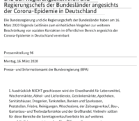 Vereinbarung zwischen der Bundesregierung und den Regierungschefinnen und Regierungschefs der Bundesländer angesichts der Corona-Epidemie in Deutschland